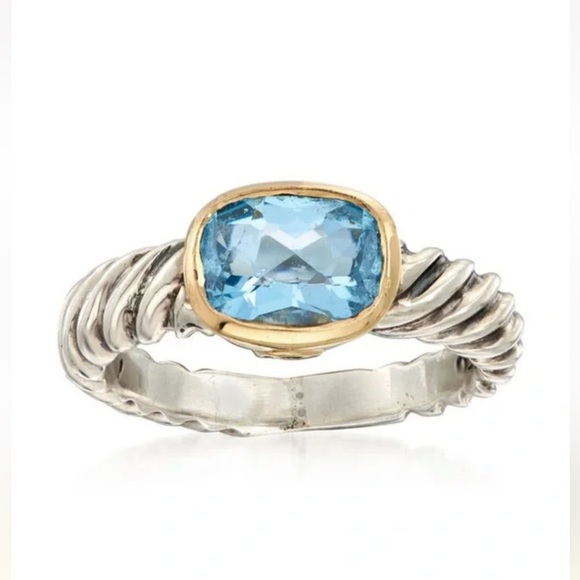 David Yurman Jewelry - David Yurman Blue Topaz and Sterling Silver Ring with Gold Accent